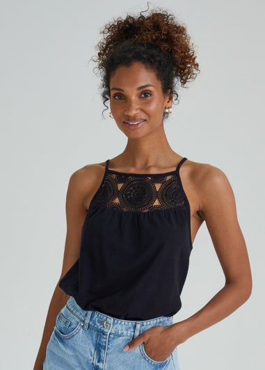 Black Crochet Lace Cami Top