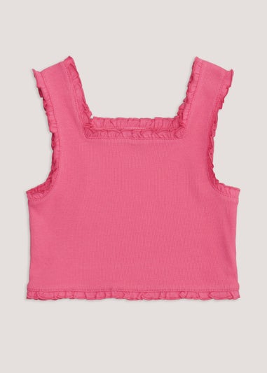 Girls Pink Frill Cropped Vest Top (4-13yrs)