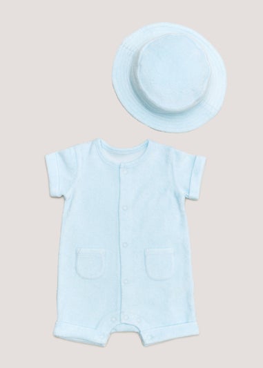 Baby Blue Towelling Shortie & Hat Set (Newborn-12mths)