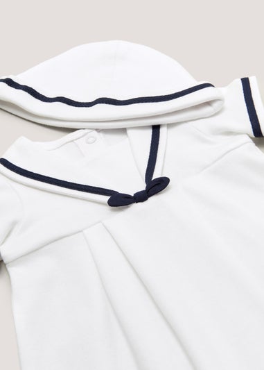 Baby White Nautical Romper & Hat Set (Newborn-12mths)