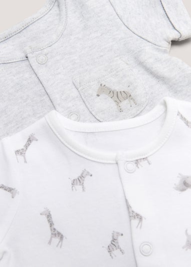 Baby 2 Pack Safari Animal Rompers (Newborn-23mths)