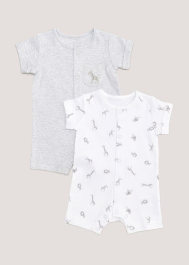 Baby 2 Pack Safari Animal Rompers (Newborn-23mths)