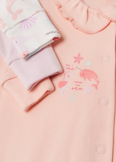 Baby 3 Pack Multicoloured Sea Print Sleepsuits (Tiny Baby-12mths)