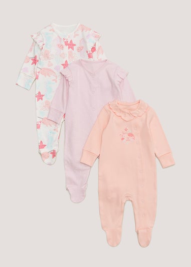Baby 3 Pack Multicoloured Sea Print Sleepsuits (Tiny Baby-12mths)