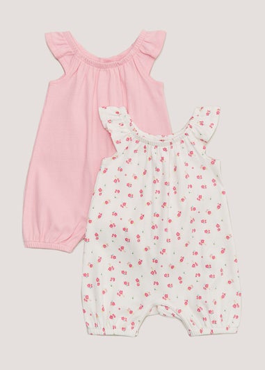 Baby 2 Pack Pink Floral Print Rompers (Newborn-18mths)