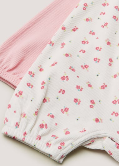 Baby 2 Pack Pink Floral Print Rompers (Newborn-18mths)