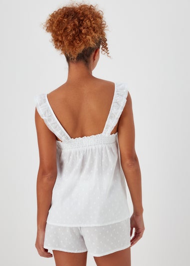 White Woven Dobby Cami Top & Shorts Set