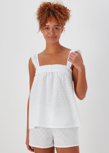 White Woven Dobby Cami Top & Shorts Set