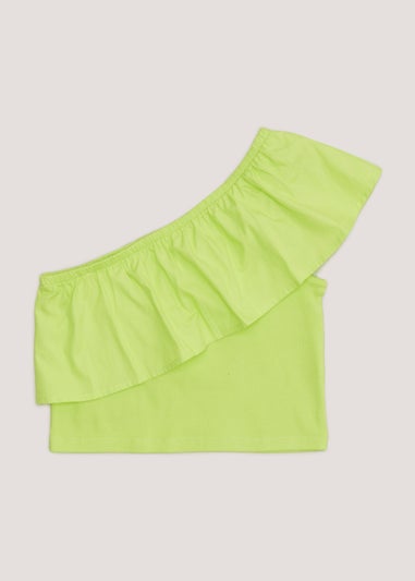 Girls Green One Shoulder Frill Top (4-13yrs)