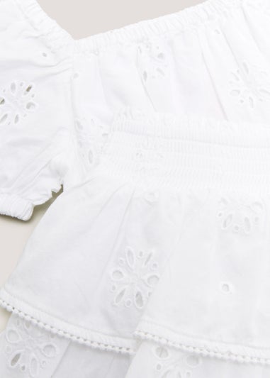 Girls White Broderie Co Ord Top & Skirt Set (4-13yrs)