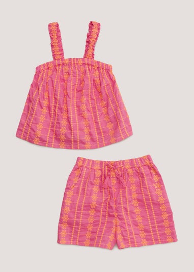 Girls Pink Embroidered Cami & Shorts Set (4-13yrs)