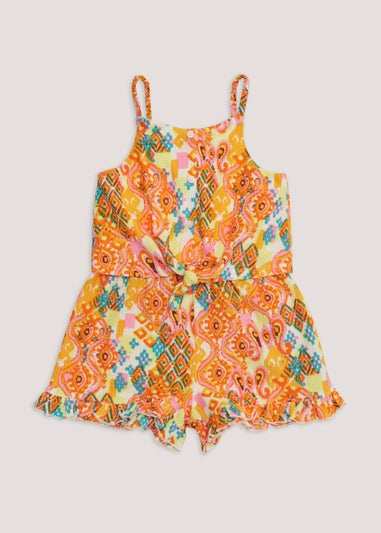 Girls Mini Me Orange Crinkle Tie Playsuit (4-13yrs)