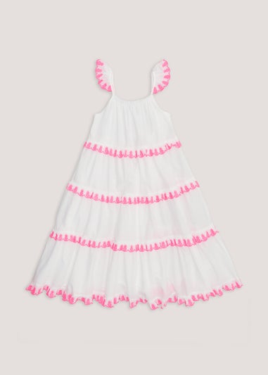 Girls White Pineapple Tiered Dress (4-13yrs)
