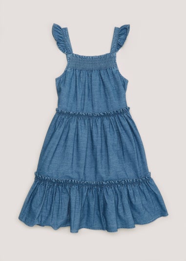 Girls Blue Denim Tiered Dress (4-13yrs)