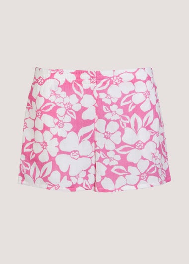 Pink & White Print Co-Ord Beach Shorts