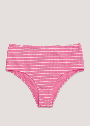 Pink Stripe Crinkle Midi Bikini Bottoms