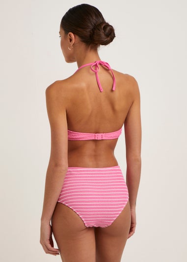 Pink Stripe Crinkle Midi Bikini Bottoms