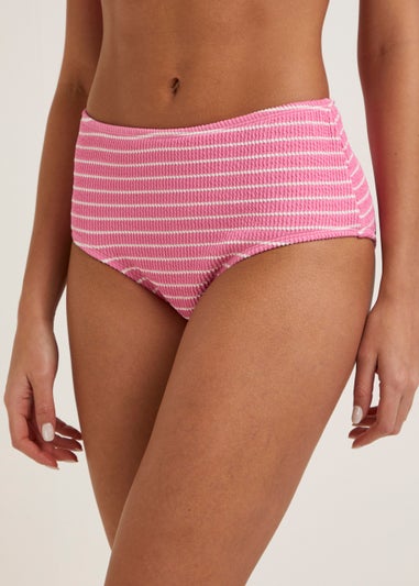 Pink Stripe Crinkle Midi Bikini Bottoms