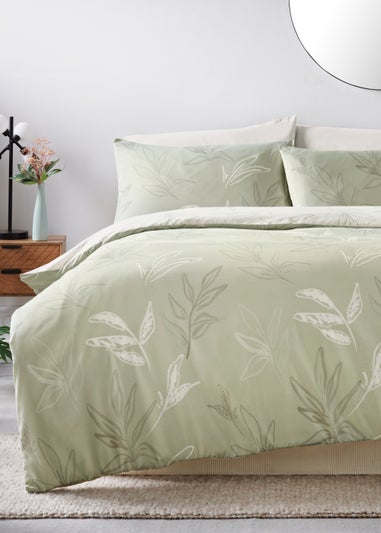 Green Leaf Print Reversible Duvet Cover