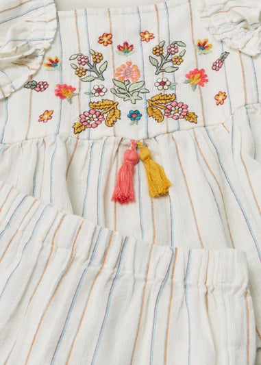 Girls Cream Embroidered Top & Shorts Set (9mths-6yrs)