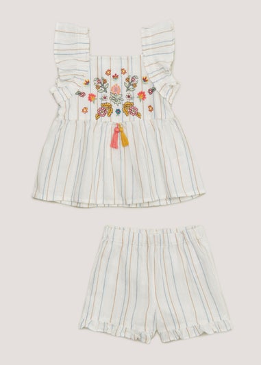 Girls Cream Embroidered Top & Shorts Set (9mths-6yrs)
