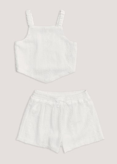 Girls White Vest & Shorts Set (4-13yrs)