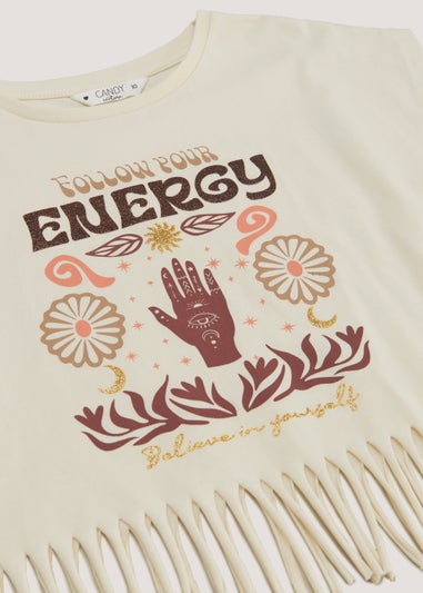 Girls Candy Couture Cream Fringe Slogan Top (9-16yrs)
