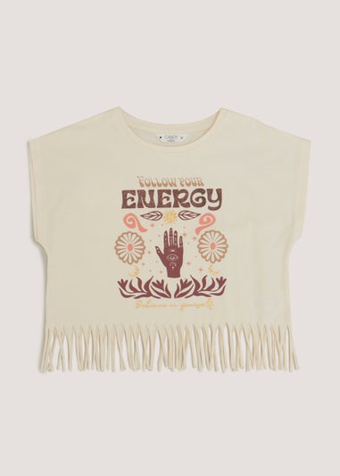 Girls Candy Couture Cream Fringe Slogan Top (9-16yrs)