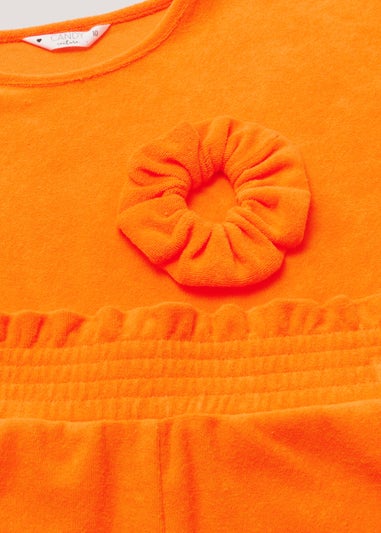 Girls Candy Couture Orange Towelling T-Shirt Shorts & Scrunchie Set (9-16yrs)