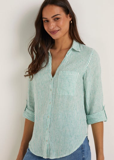 Green Stripe Linen Blend Shirt