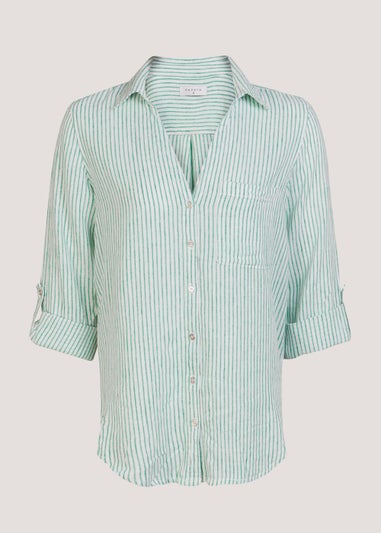 Green Stripe Linen Blend Shirt