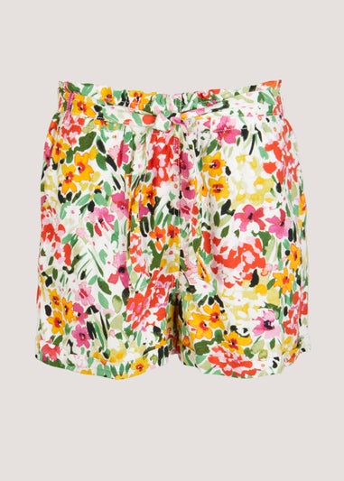 Multicoloured Floral Linen Blend Tie Waisted Shorts - Matalan