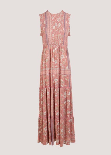 Coral Border Print Maxi Dress