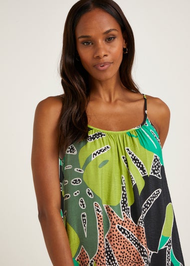 Multicoloured Leaf Print Tiered Maxi Cami Dress