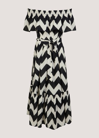 Black & White Chevron Cotton Bardot Midaxi Dress