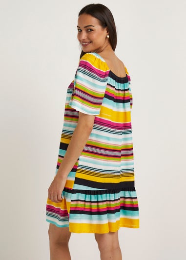 Multicoloured Stripe Bardot Mini Dress