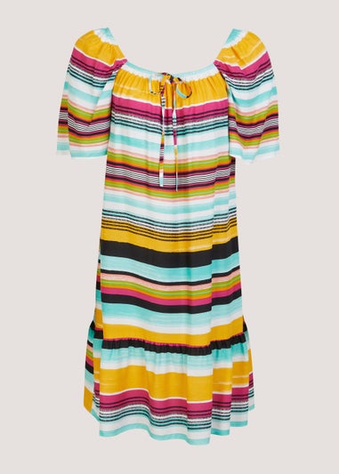 Multicoloured Stripe Bardot Mini Dress