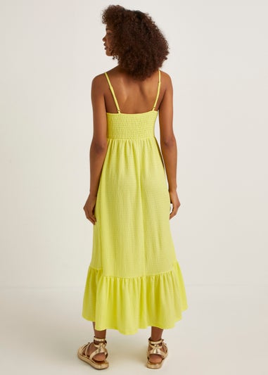 Yellow Crinkle Midi Dress