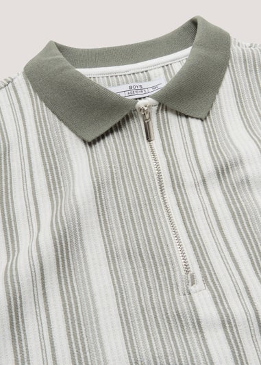 Boys Mini Me Green Textured Stripe Polo Shirt (4-13yrs)