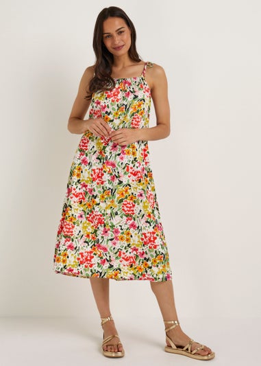 Floral Linen Blend Midi Dress