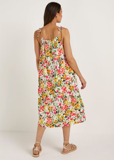 Floral Linen Blend Midi Dress