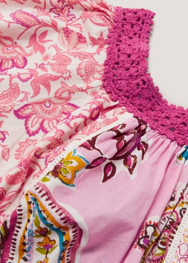 Girls Multicoloured Print Crochet Trim Set (4-13yrs)