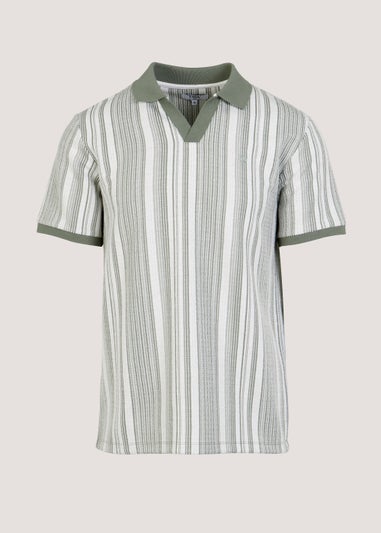 T&W Green Textured Stripe Polo Shirt