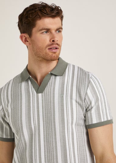 T&W Green Textured Stripe Polo Shirt