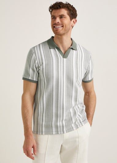 T&W Green Stripe Polo Shirt - Matalan