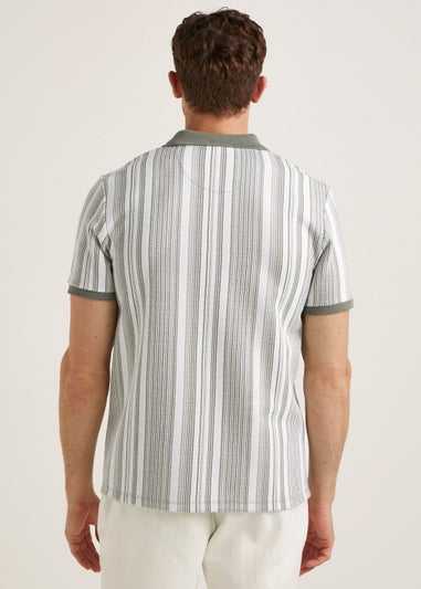 T&W Green Textured Stripe Polo Shirt