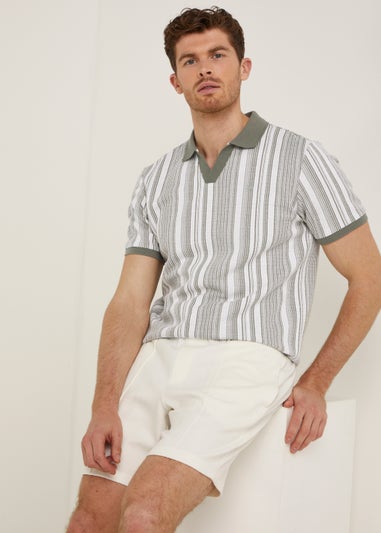 T&W Green Textured Stripe Polo Shirt