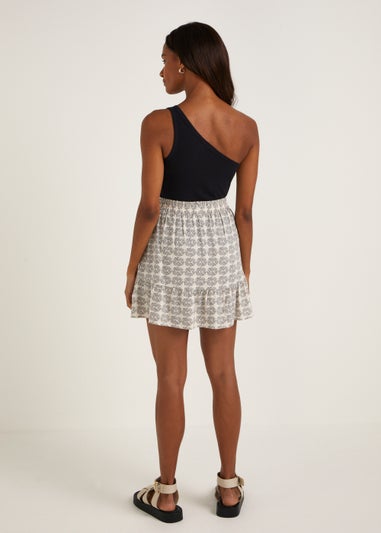 Black Print Mini Skirt