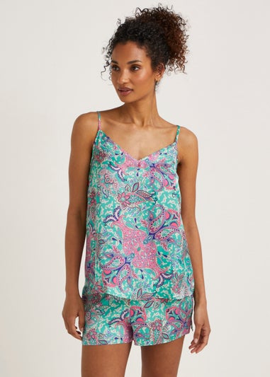 Green Paisley Satin Cami Short Pyjama Set