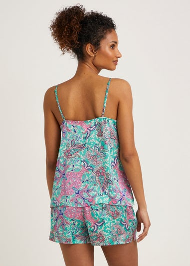 Green Paisley Satin Cami Short Pyjama Set